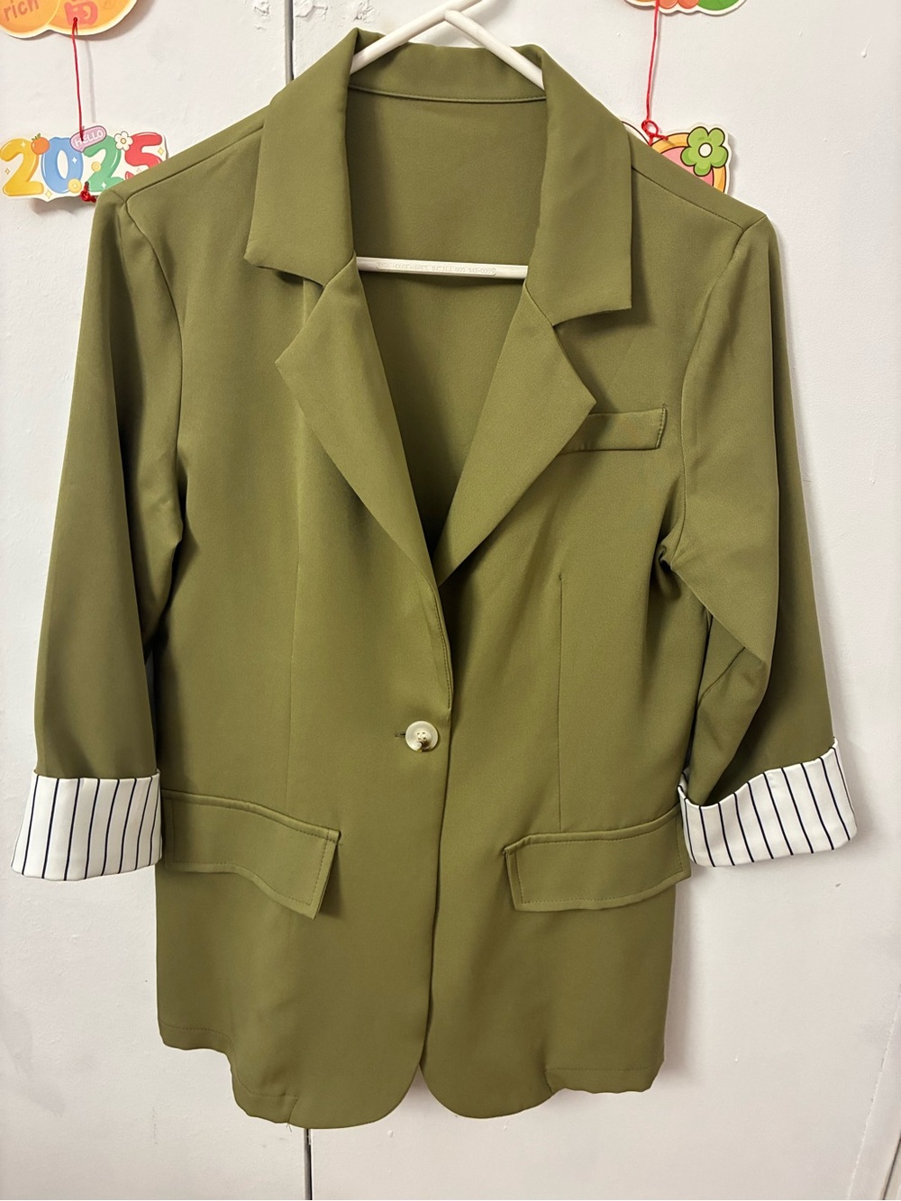 SHEIN Olive Green Single-Button Notch Lapel Blazer